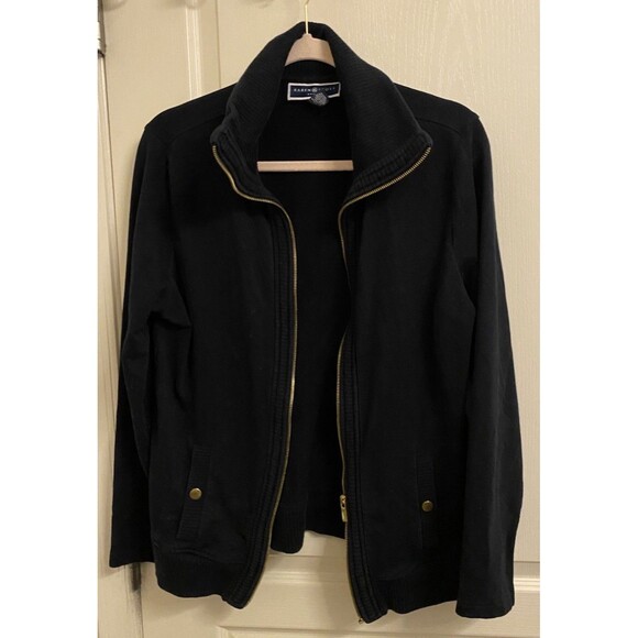 Karen Scott Sport Women’s Sweater Size Medium Zip Up Black Fall Winter Comfy - Picture 1 of 4
